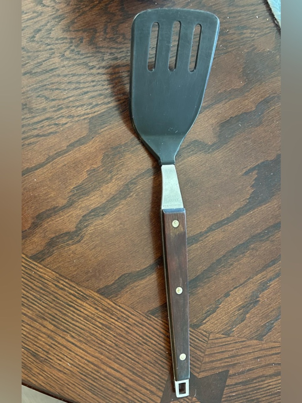 Vintage Ekco Black Nylon Slotted Spatula Turner Flipper, Stainless Steel Wood